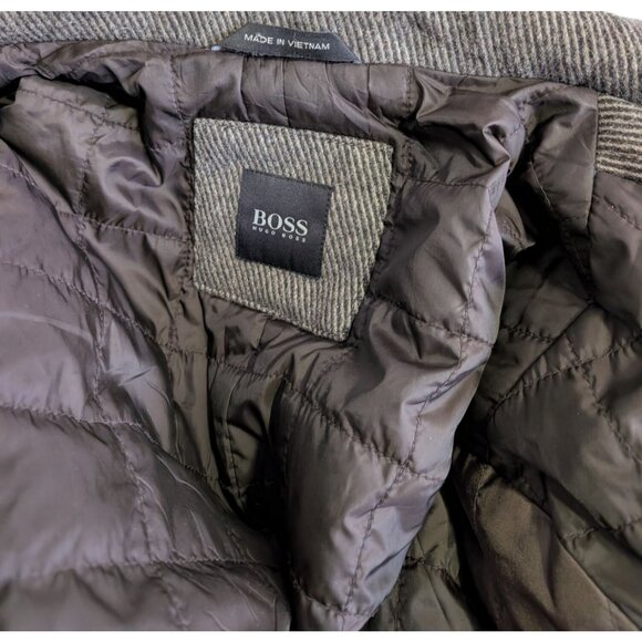 Hugo Boss Mens 44R Colbert Wool Blend Field Jacket Grey Tweed Epaulets - Picture 4 of 13